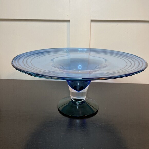 Signed Richard Blenko Art Glass Console Centerpiece - Blue/Green Designer Series - Picture 2 of 7